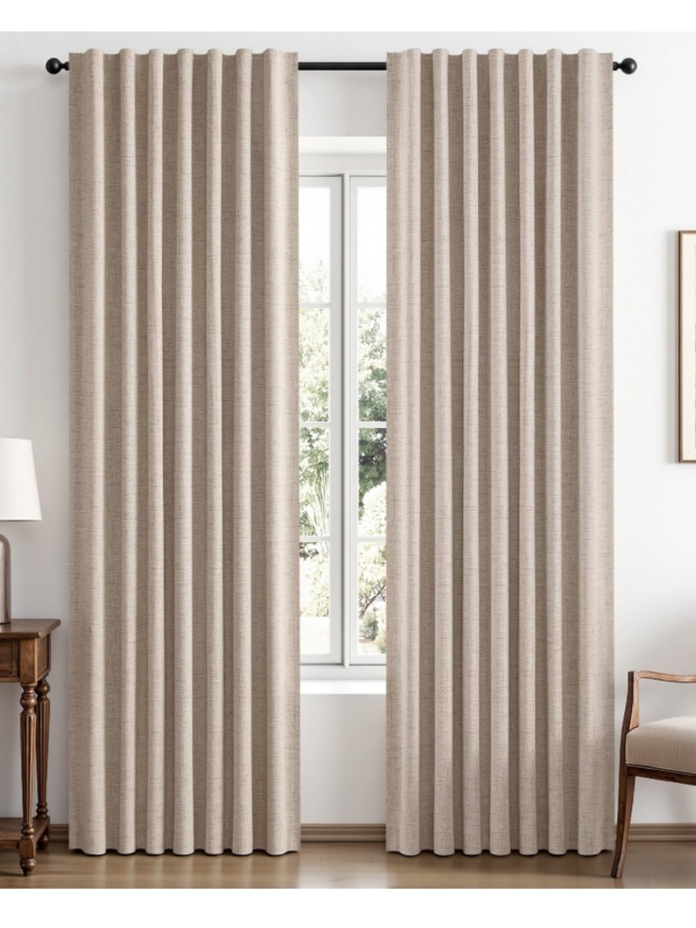 Room Darkening Thermal Insulated Curtains Back Tab Rod Pocket 42”W 84”L BEIGE